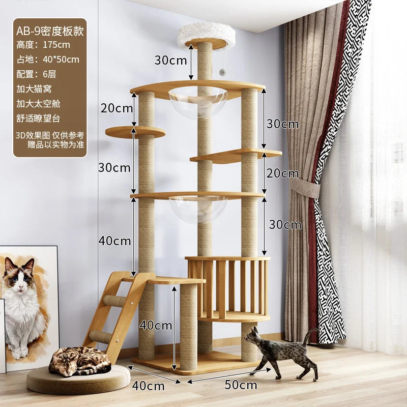 Multi-Level Cat Condo Large Cats Tree Plush Hammock Cat Tower with Scratching Posts Cat Tree House Cats Toys Accessories for