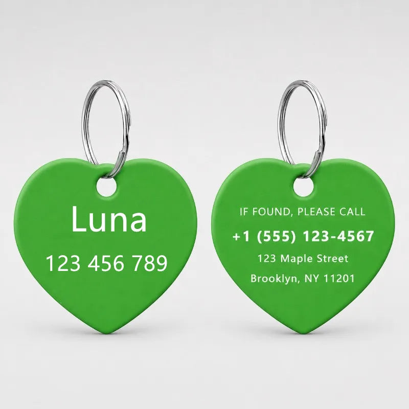 Personalized Custom Aluminum Heart Shape Pet Dog ID Tag Cat Puppy Name Pendant Tags Pets Tag Collar Anti-lost Nameplate