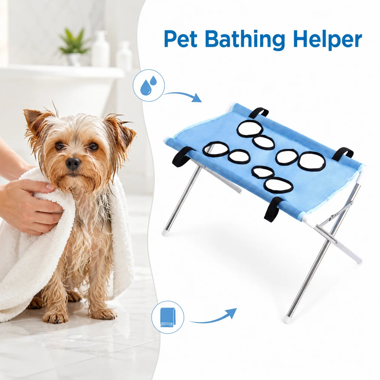 Pet Bathing Hammock Stand Foldable Dog Cat Grooming Drying Table Breathable Mesh Bath Helper for Small Pets