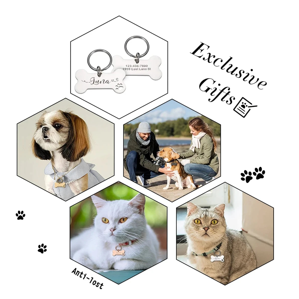 1pc Creative Custom Text The name of the love wavy line Personalized Dog Tags Customized Dog Collar With Name For Dog Tag Name