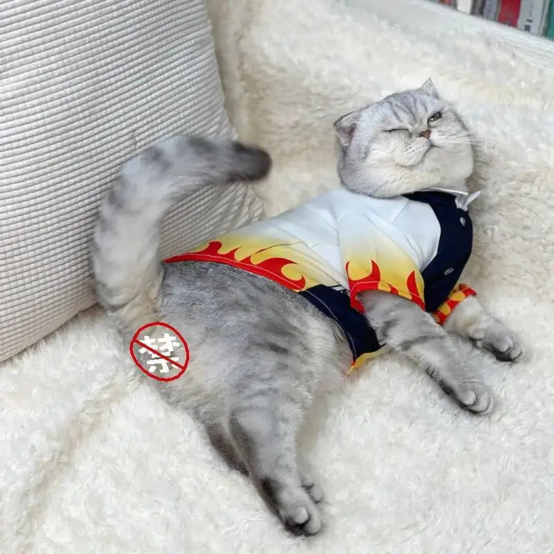 Halloween Pets Cosplay Rengoku Kyoujurou Pet Cosplay Photography Rengoku Kyoujurou Cat Clothes Dog Ghost Killing Team Pets