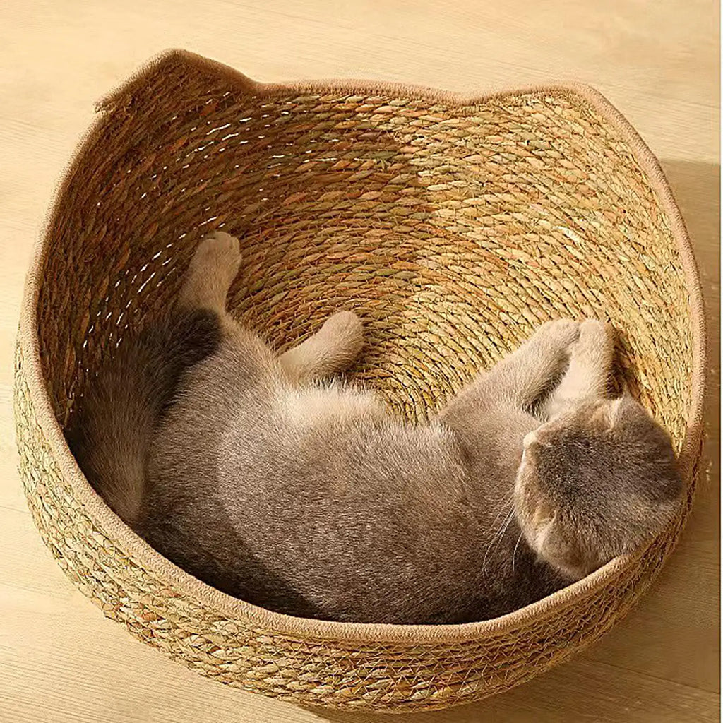 Cat Basket Cotton Rope Round Bed for Cat Sleep with Pillow All Season Indoor Weaving Pet Resting Scratching Sleeping Furniture