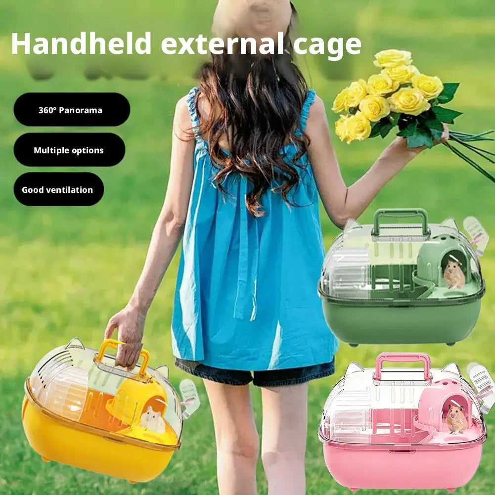 Transparent Hamster Carry Cage Breathable Portable Small Pet Carrier for Hamster Gerbil Outdoor Trip
