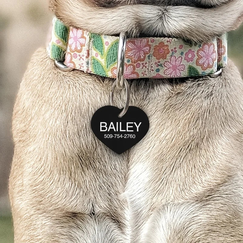 Personalized Custom Aluminum Heart Shape Pet Dog ID Tag Cat Puppy Name Pendant Tags Pets Tag Collar Anti-lost Nameplate