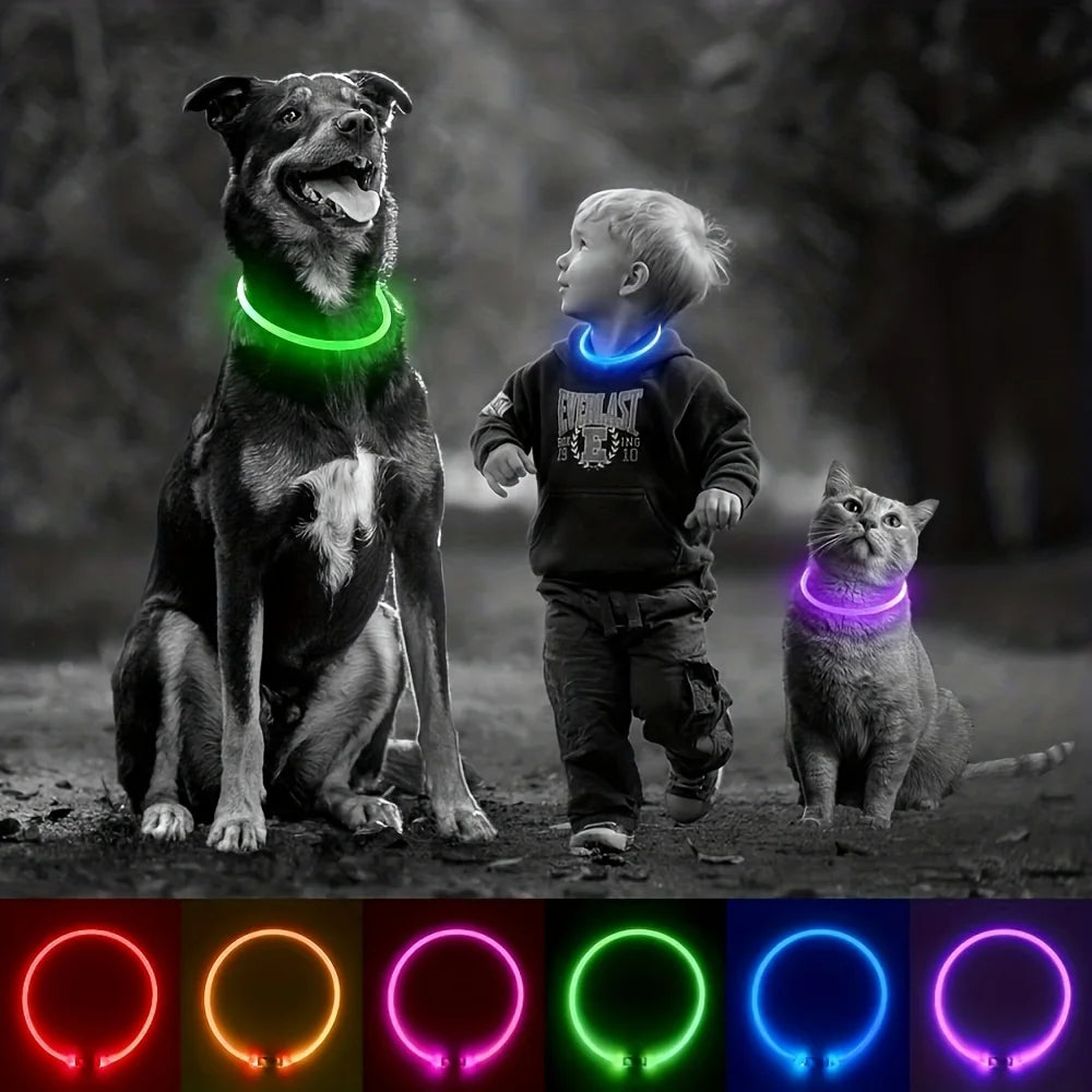 Pet Dog Cat LED Light Collar Luminous Anti-Lost Dog Collar USB Rechargeable Dog Necklace Collar Night Identification Collar