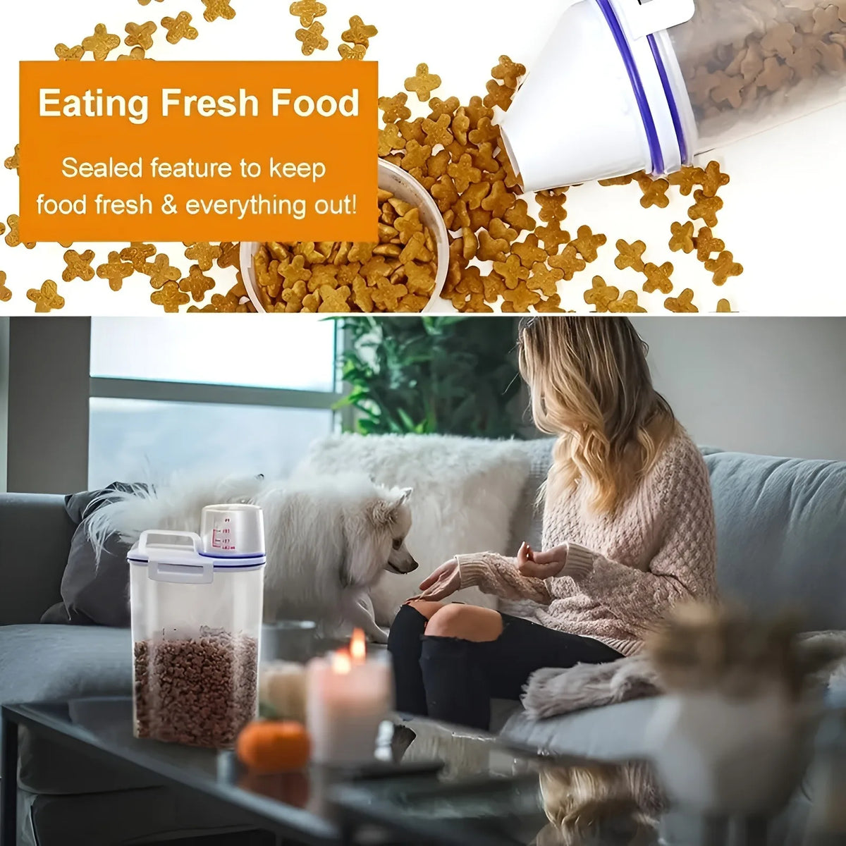 Dog Food Storage Cat Food Plastic Storage Tank with Measuring Cup Moisture-Proof Sealed Jar Pet Supplies Additions