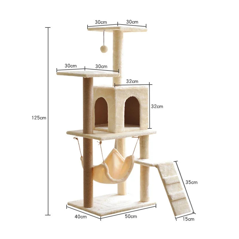 Multi-Level Cat Condo Large Cats Tree Plush Hammock Cat Tower with Scratching Posts Cat Tree House Cats Toys Accessories for