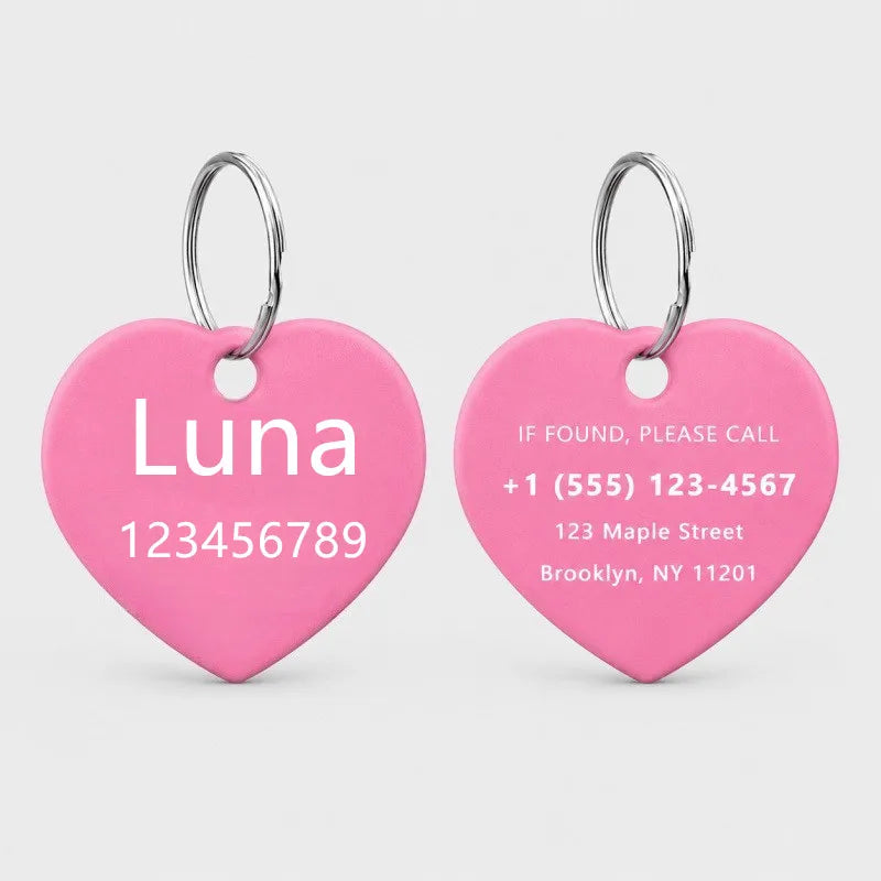 Personalized Custom Aluminum Heart Shape Pet Dog ID Tag Cat Puppy Name Pendant Tags Pets Tag Collar Anti-lost Nameplate
