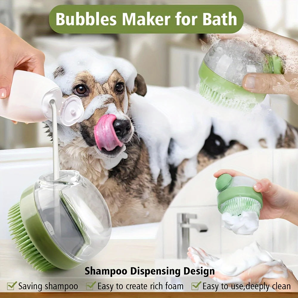 Dog Bath Brush with Soap Dispenser Silicone Bristle Pet Grooming Massage Shampoo Dog Brush Haired Dogs Cats Plastic Bathing Tool