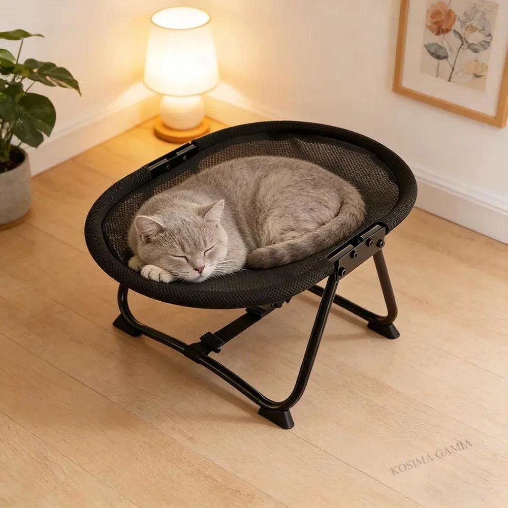 Foldable Pet Cot Raised Dog Bed with Breathable Mesh, Scratch Resistant Sisal Cover Summer Cooling Cat Bed for Small Medium Pets