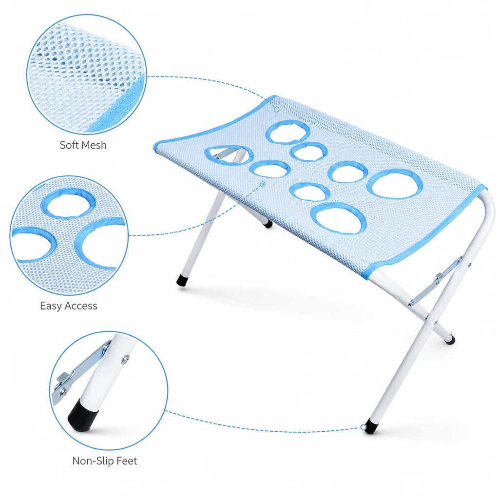 Foldable Pet Grooming Table Adjustable Dog Cat Hair Brushing Bath Stand Multi-Hole Non-Slip Portable Grooming Platform