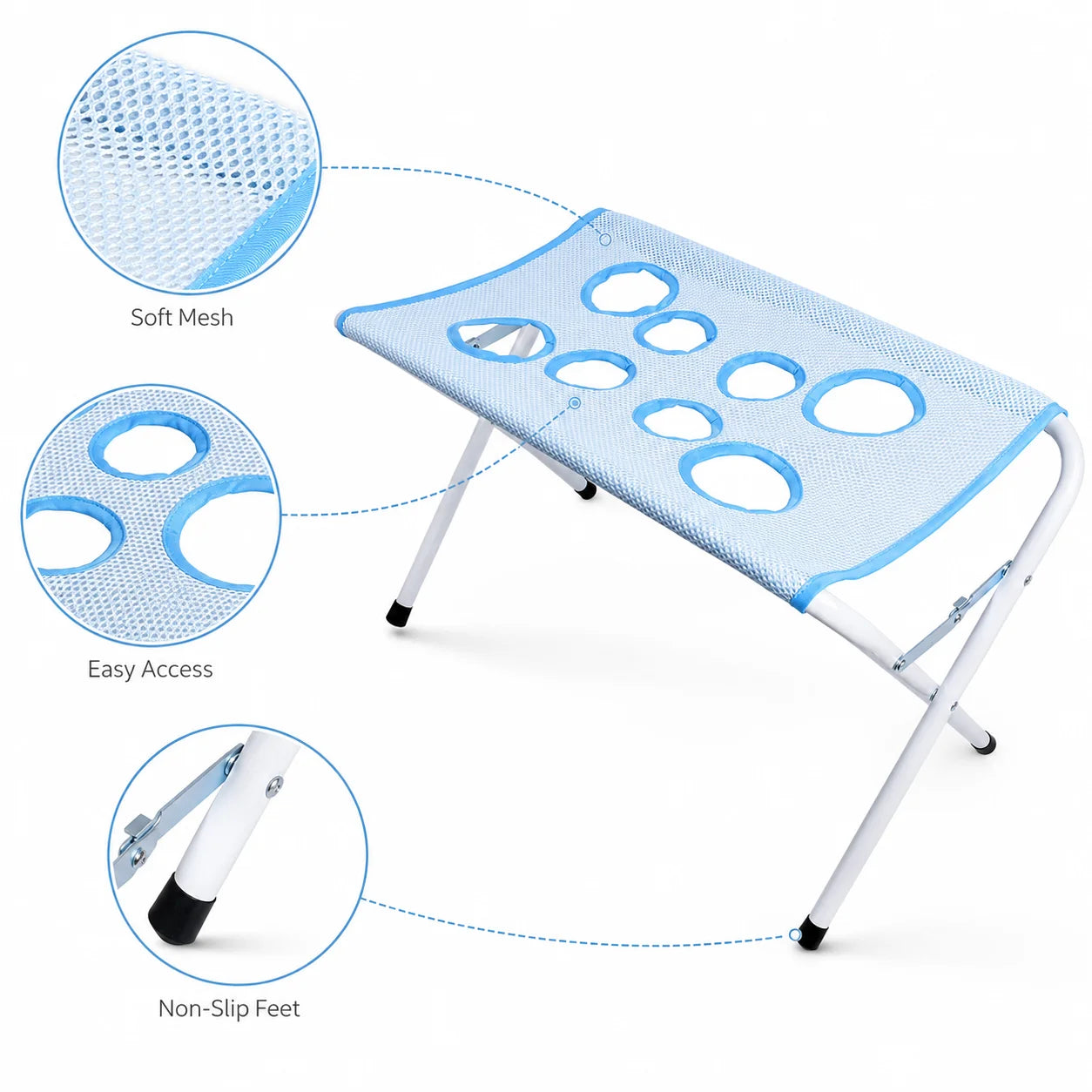 Foldable Pet Grooming Table Adjustable Dog Cat Hair Brushing Bath Stand Multi-Hole Non-Slip Portable Grooming Platform