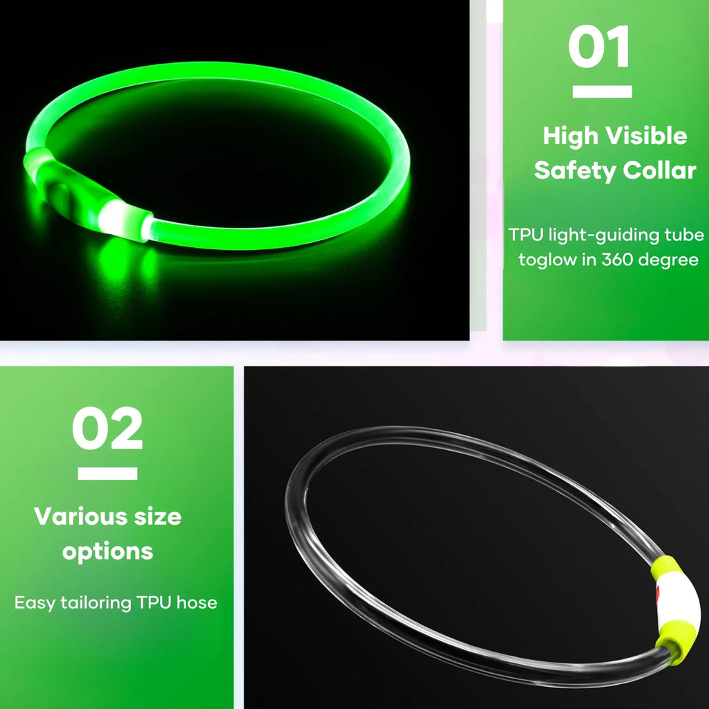 Pet Dog Cat LED Light Collar Luminous Anti-Lost Dog Collar USB Rechargeable Dog Necklace Collar Night Identification Collar