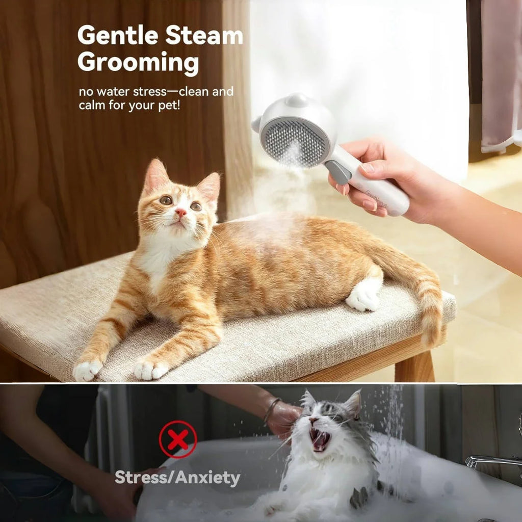 Steam Cat Brush Pro Waterproof Rechargeable Self-Cleaning Pet Grooming Hair Care Tools with Spray, Floaters Hair Removal for Dog