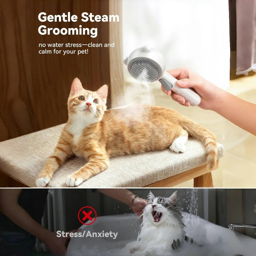 Steam Cat Brush Pro Waterproof Rechargeable Self-Cleaning Pet Grooming Hair Care Tools with Spray, Floaters Hair Removal for Dog