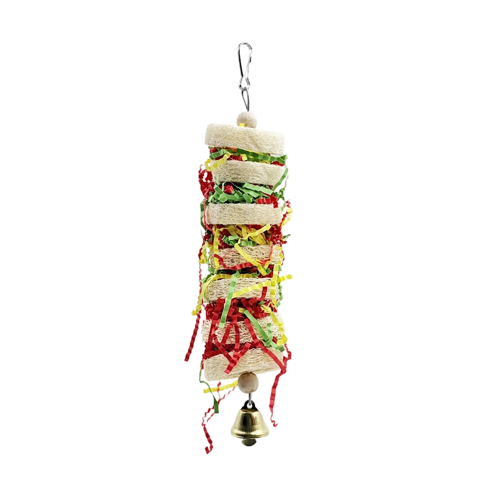 Funny Bird Toys Parrot Toys Swing Parrot Cage Natural loofah Hanging Cockatiel with Bell Parakeet Pet Bird Bites Climb Chew Toys