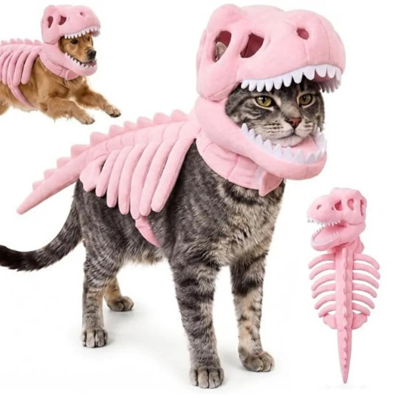 Dinosaur Skeleton Pet Costume Dog Cat Clothes Pink Puppy Clothing Funny Cosplay Outfit Small Dogs Cats Party Supplies