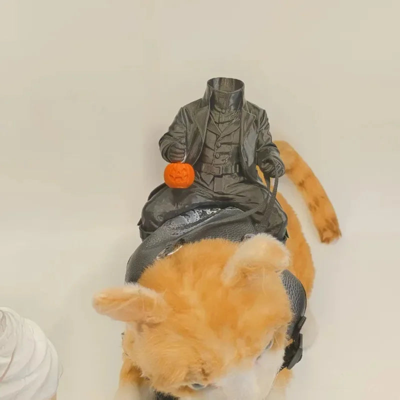 Halloween Headless Horseman Pet Costume Small Cat Dog Outfit Pumpkin Doll Cloak Party Cosplay Clothes Holiday Decoration