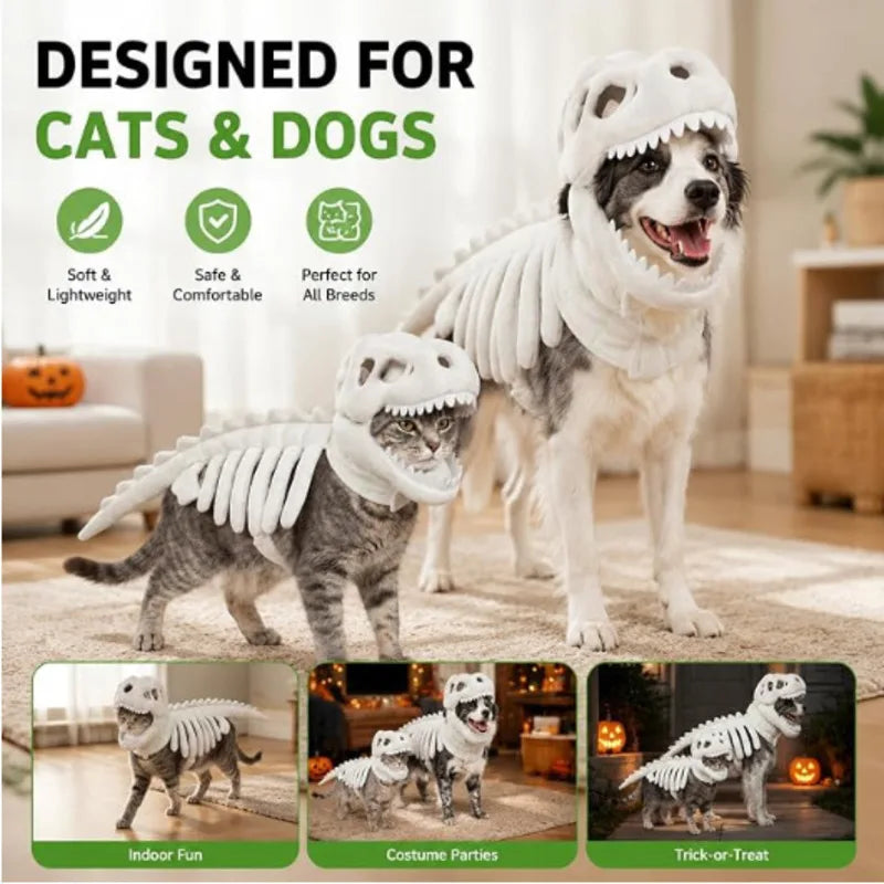 Dinosaur Skeleton Pet Costume Dog Cat Clothes Pink Puppy Clothing Funny Cosplay Outfit Small Dogs Cats Party Supplies
