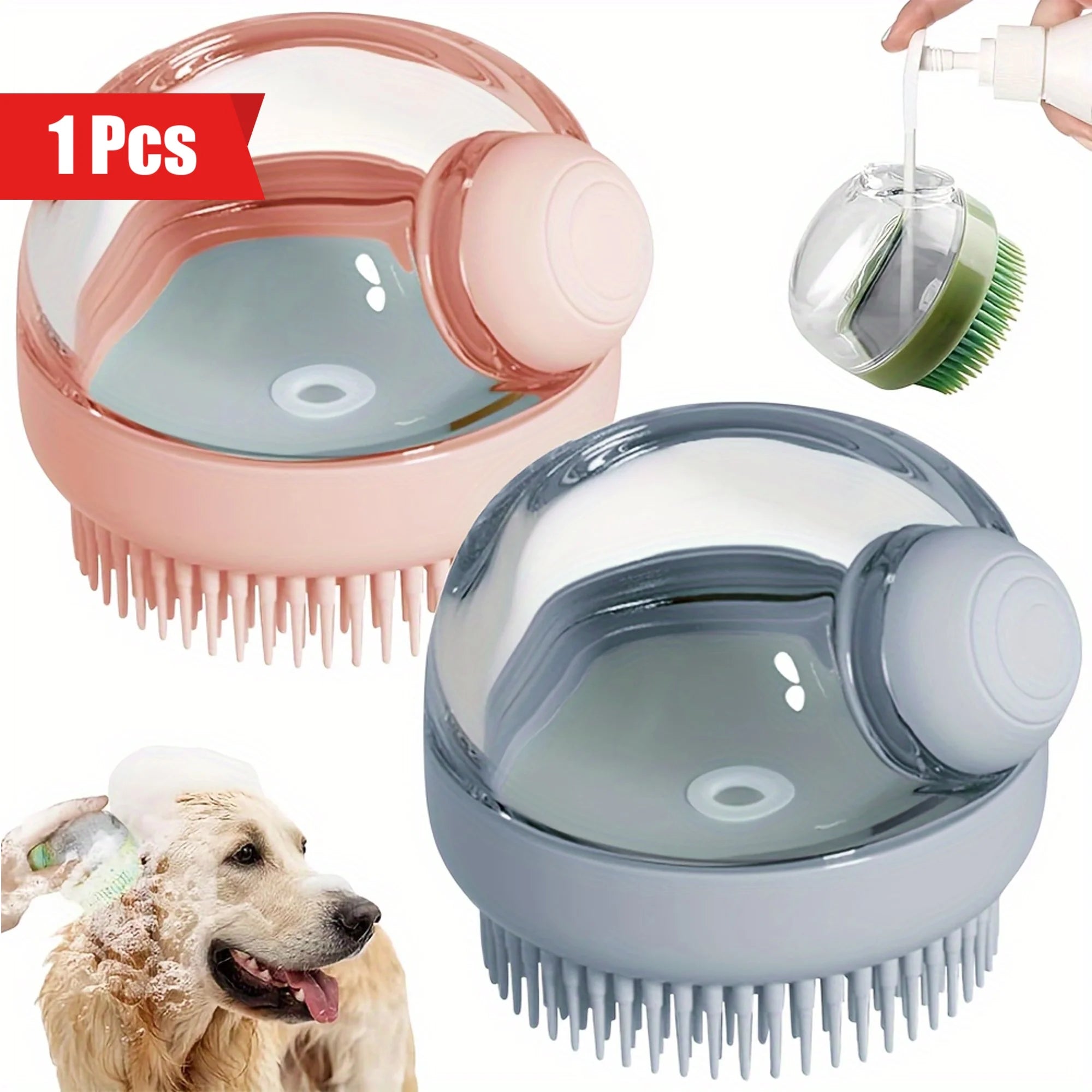 Dog Bath Brush with Soap Dispenser Silicone Bristle Pet Grooming Massage Shampoo Dog Brush Haired Dogs Cats Plastic Bathing Tool