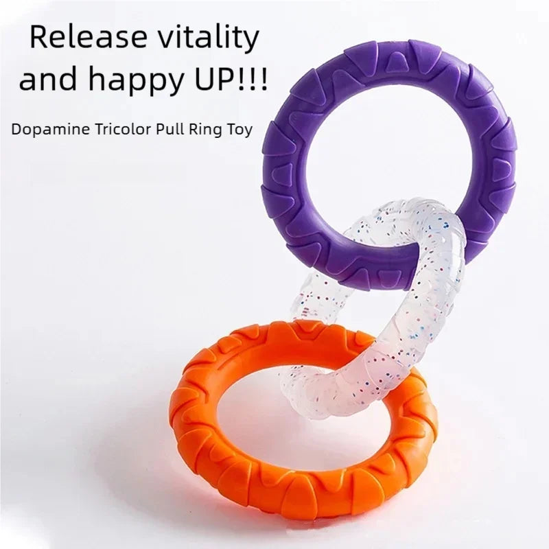 Interactive 3-Ring Dog Tug Chew Toy TPR Tough Teeth Cleaning Play Toy Anti-bite Training Pet Toys For Puppy Medium Large Dogs