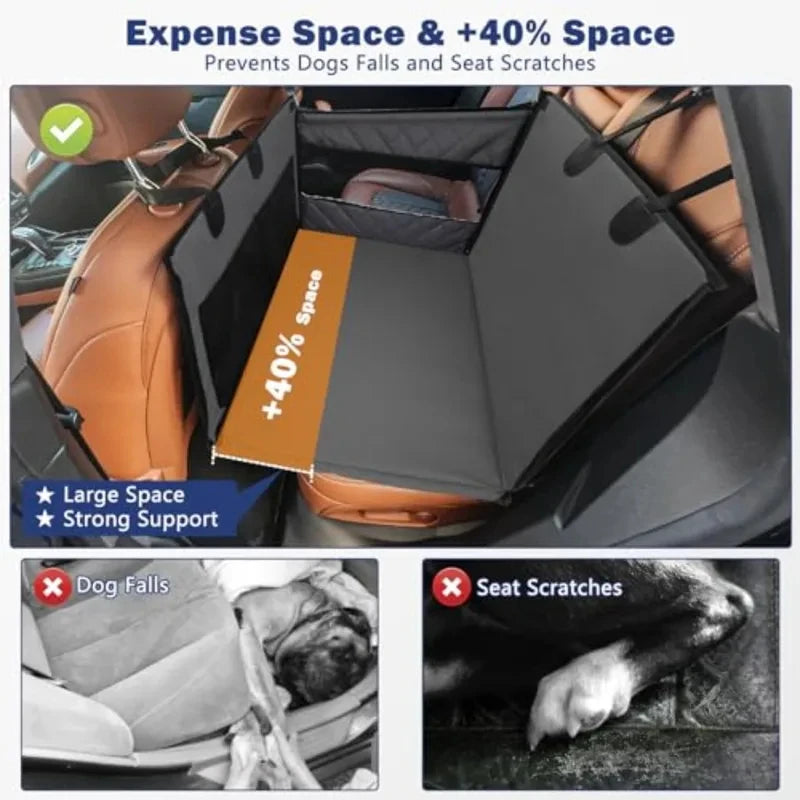 Waterproof Dog Car Seat Hammock for Medium Large Dogs Back Seat Extender Pet Carseat Universal Fit with Non-Slip Suction Cups