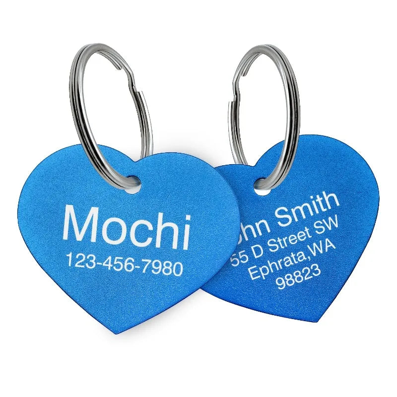 Personalized Custom Aluminum Heart Shape Pet Dog ID Tag Cat Puppy Name Pendant Tags Pets Tag Collar Anti-lost Nameplate