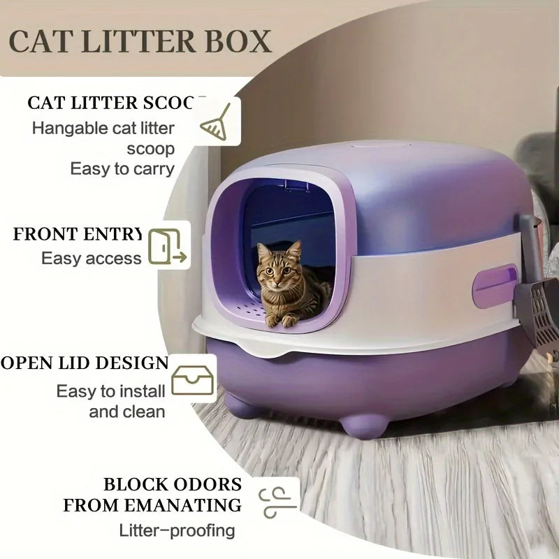Extra Large Enclosed Cat Litter Box with Drawer Design Prevents Odor and Splashing Easy to Clean Suitable for Indoor Outdoor Use