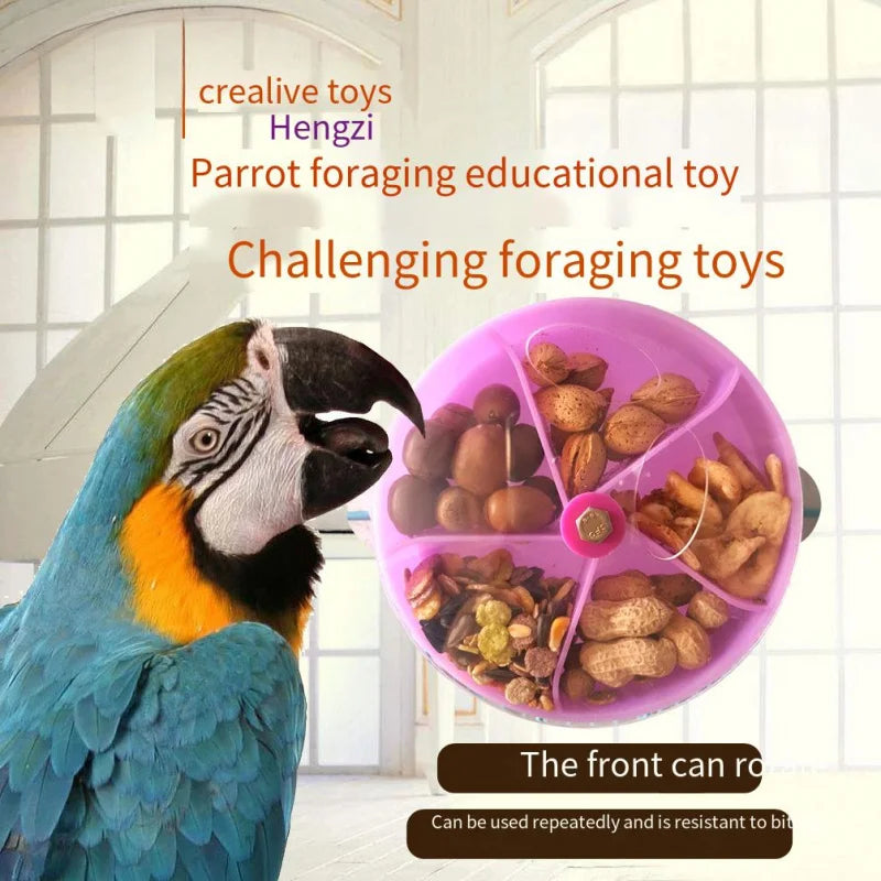 Compartment Food Container Parrot Chewing Toy Bird Toy Wheel Cake Foraging Device Interactive Food Retrieval Toy Foraging Ball