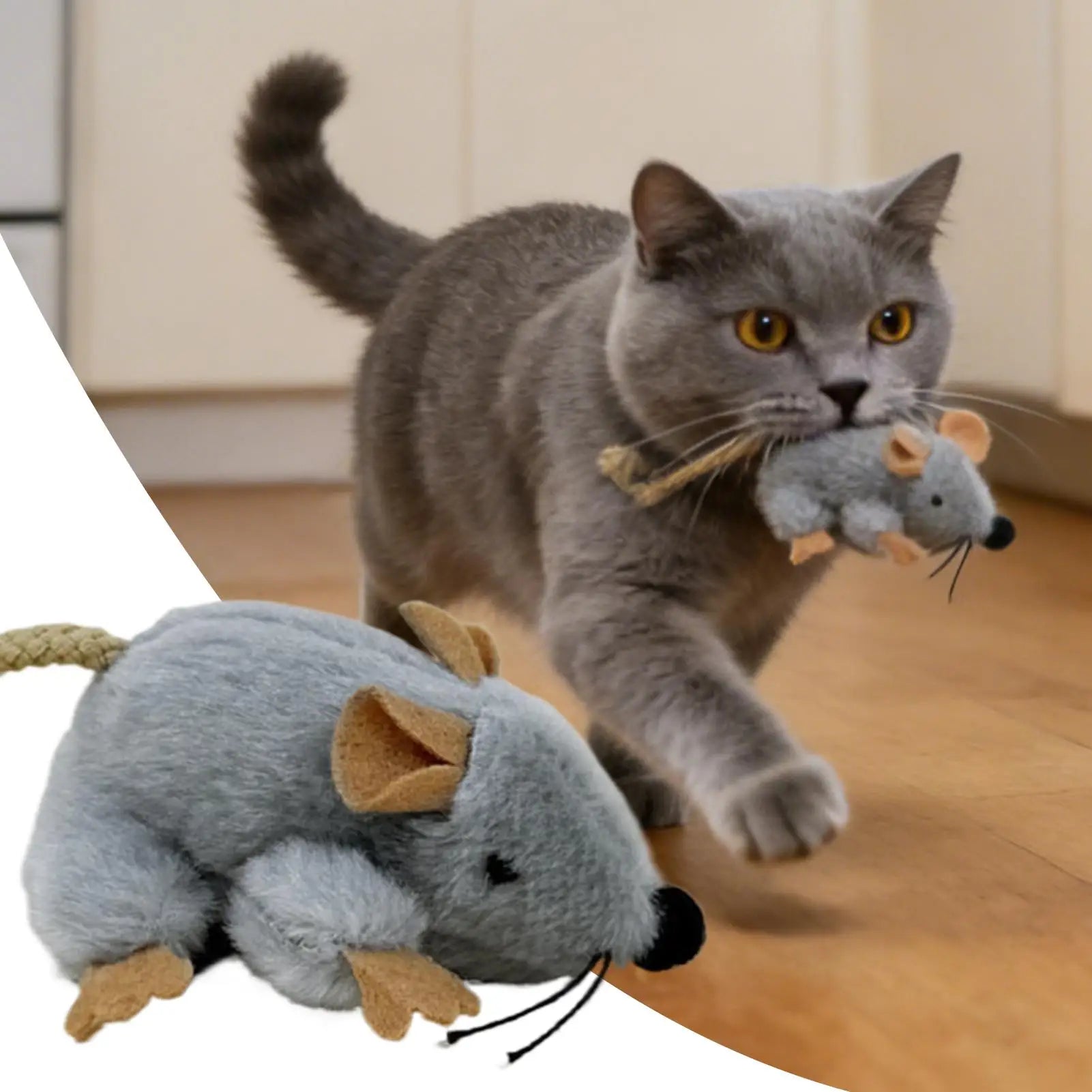 Plush Cat Toy Mouse Realistic Moving Tail with Sound Interactive Kitten Toys for Indoor Cats Hunting Game Play Pet Supplies