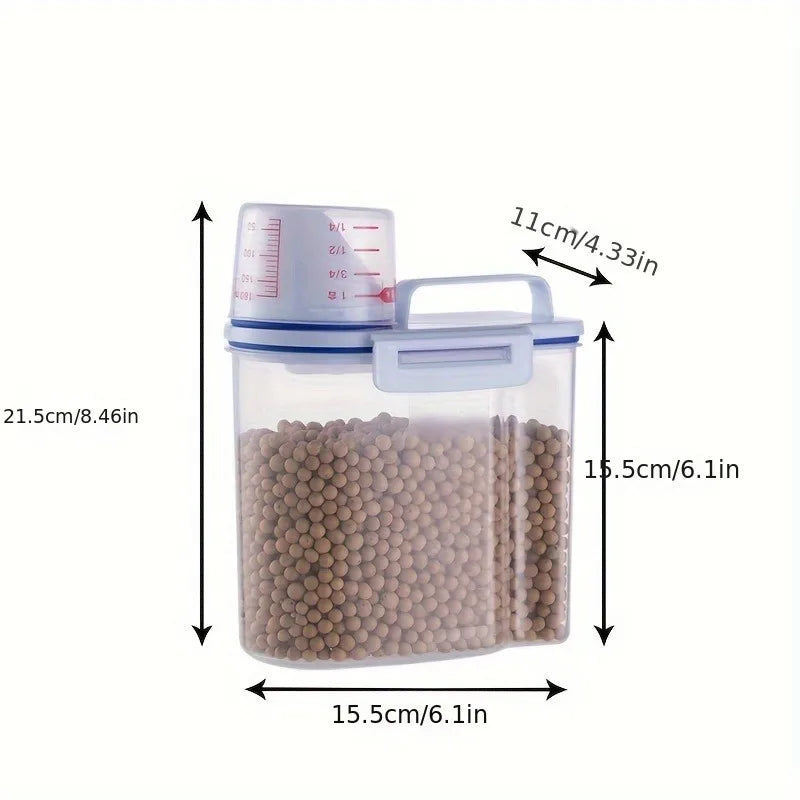 Dog Food Storage Cat Food Plastic Storage Tank with Measuring Cup Moisture-Proof Sealed Jar Pet Supplies Additions