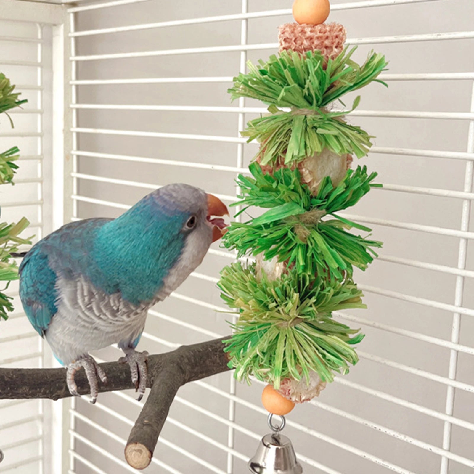 Parrot Chew Toys Natural Corn Husk Ball and Cob String for Cockatiel Lovebird Budgie Cage Hanging Foraging Interactive Bird Toys
