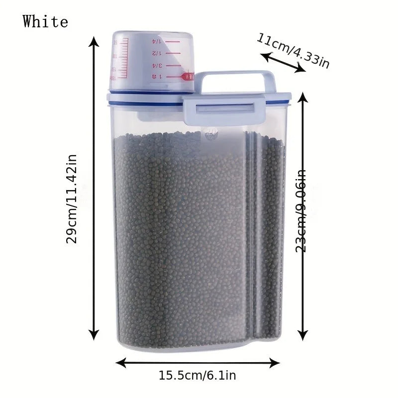 Dog Food Storage Cat Food Plastic Storage Tank with Measuring Cup Moisture-Proof Sealed Jar Pet Supplies Additions