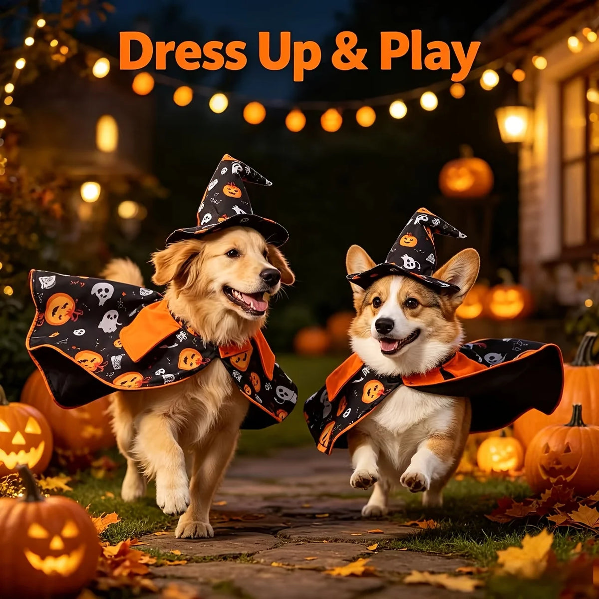 Halloween Pet Costume Cat Pumpkin Cloak Wizard Hat Set Fun Wizard Printing Craft Festive Atmosphere Party Dressing Photography