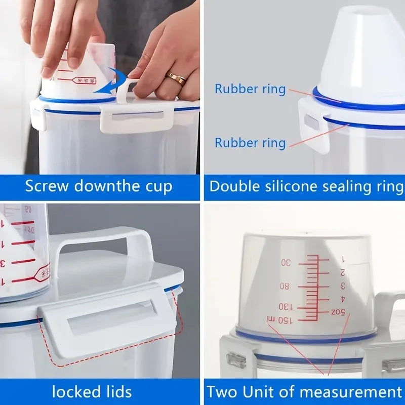 Dog Food Storage Cat Food Plastic Storage Tank with Measuring Cup Moisture-Proof Sealed Jar Pet Supplies Additions