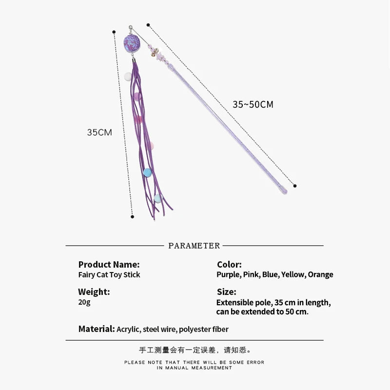 Fancy Cat Teasing Stick Interactive Cat Teaser Wand with Bell Sequins Tassel Kitten Play Toy Random Color Retractable pole