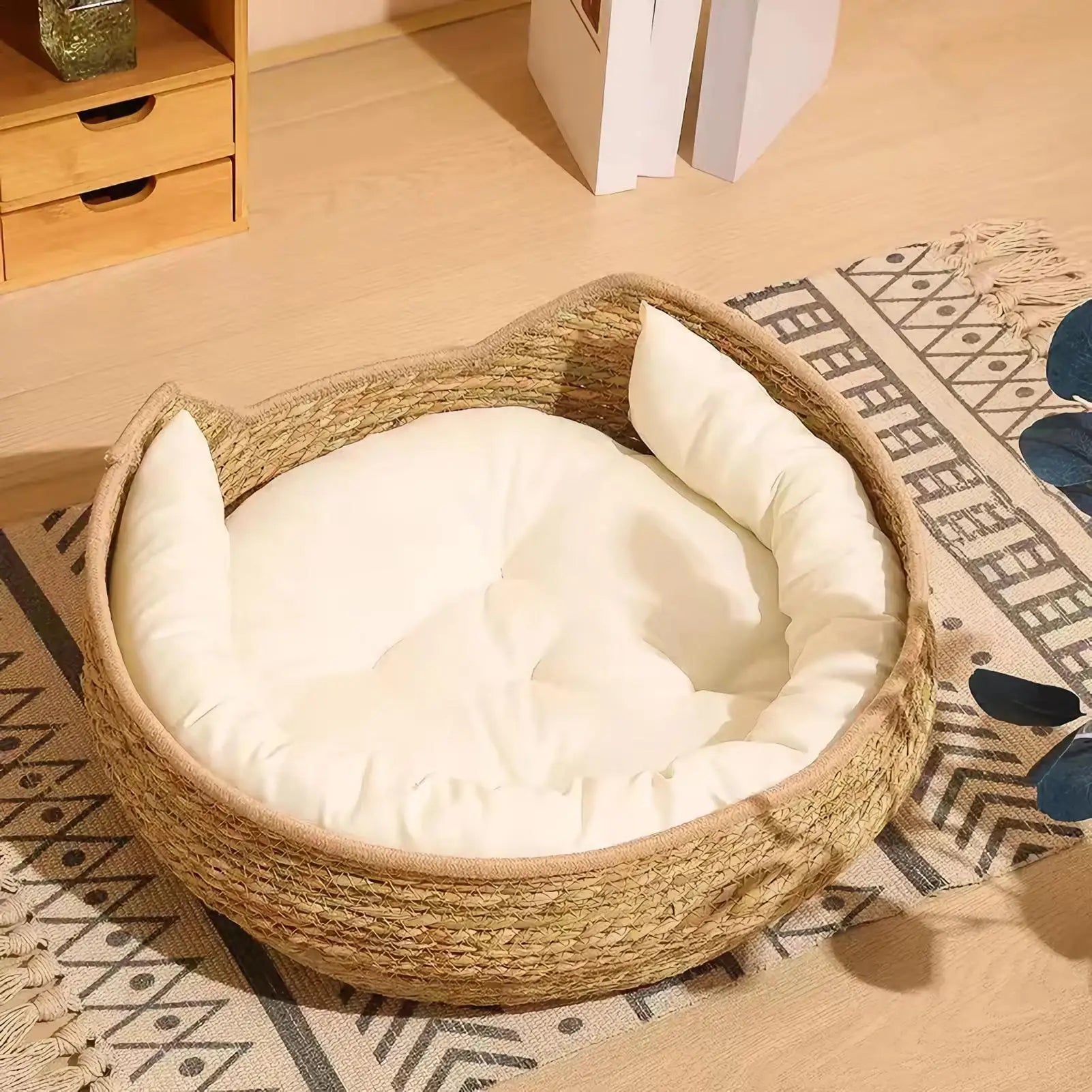 Cat Basket Cotton Rope Round Bed for Cat Sleep with Pillow All Season Indoor Weaving Pet Resting Scratching Sleeping Furniture