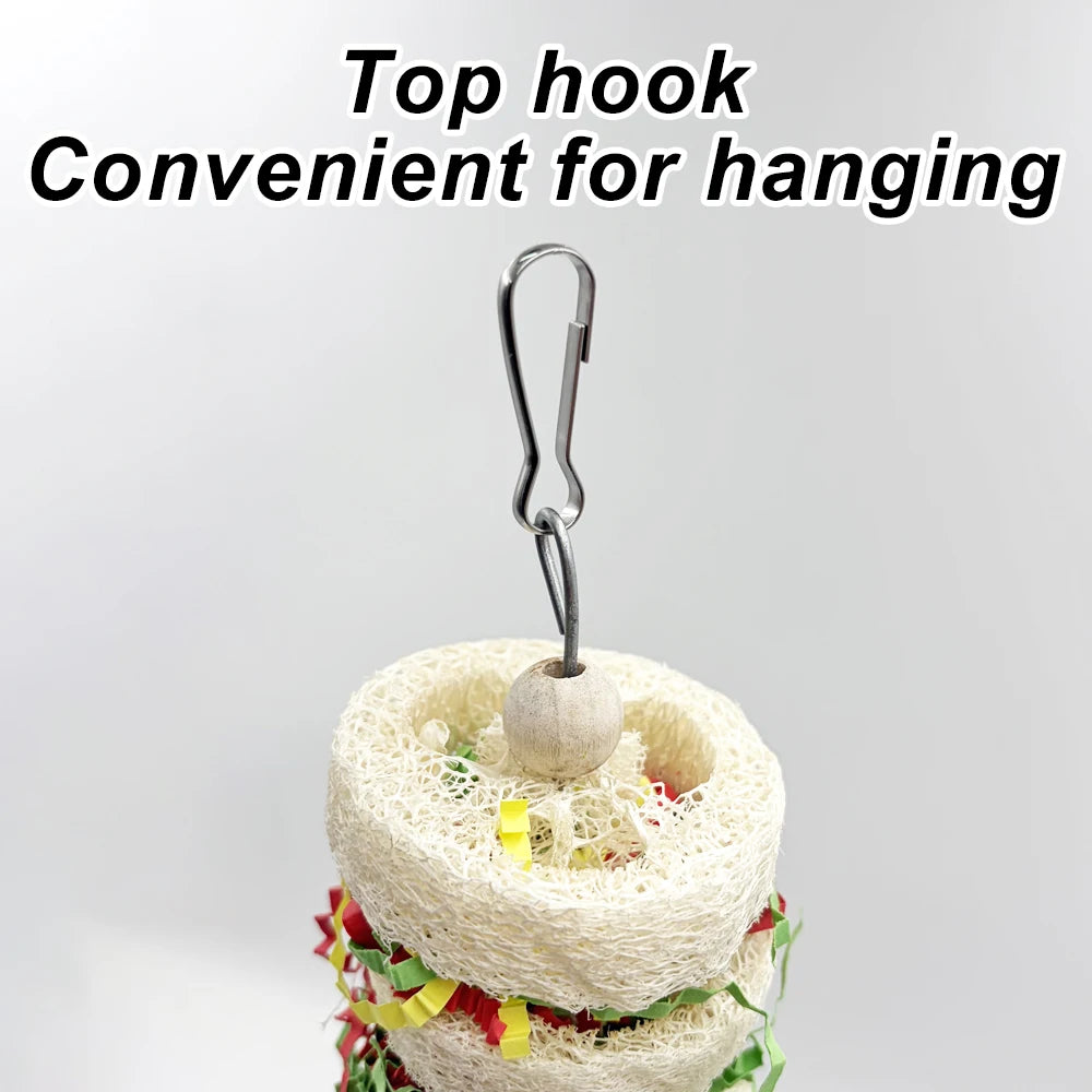 Funny Bird Toys Parrot Toys Swing Parrot Cage Natural loofah Hanging Cockatiel with Bell Parakeet Pet Bird Bites Climb Chew Toys