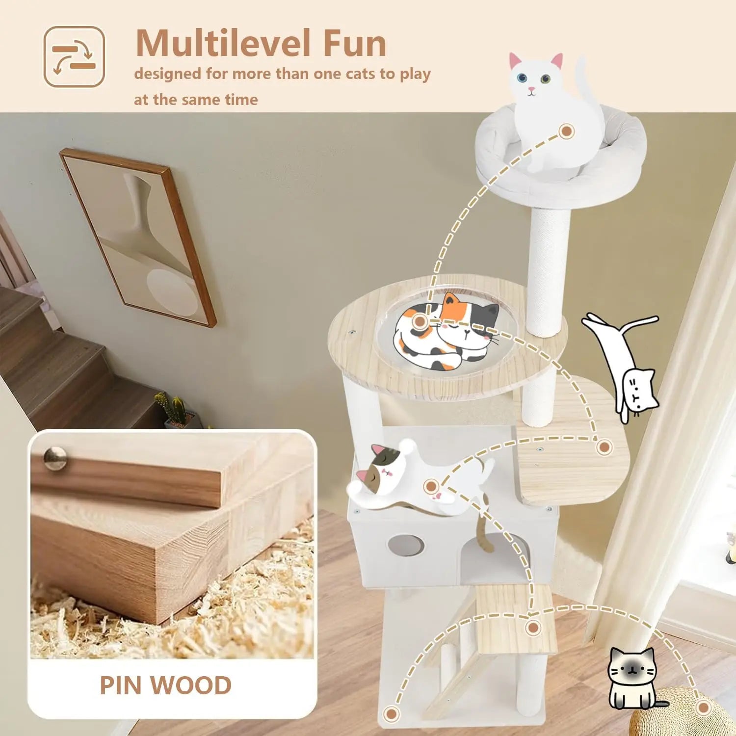 Multi-level cat climbing frames, indoor cat towers, cat beds, scratching posts, and ladders—sturdy and durable cat furniture