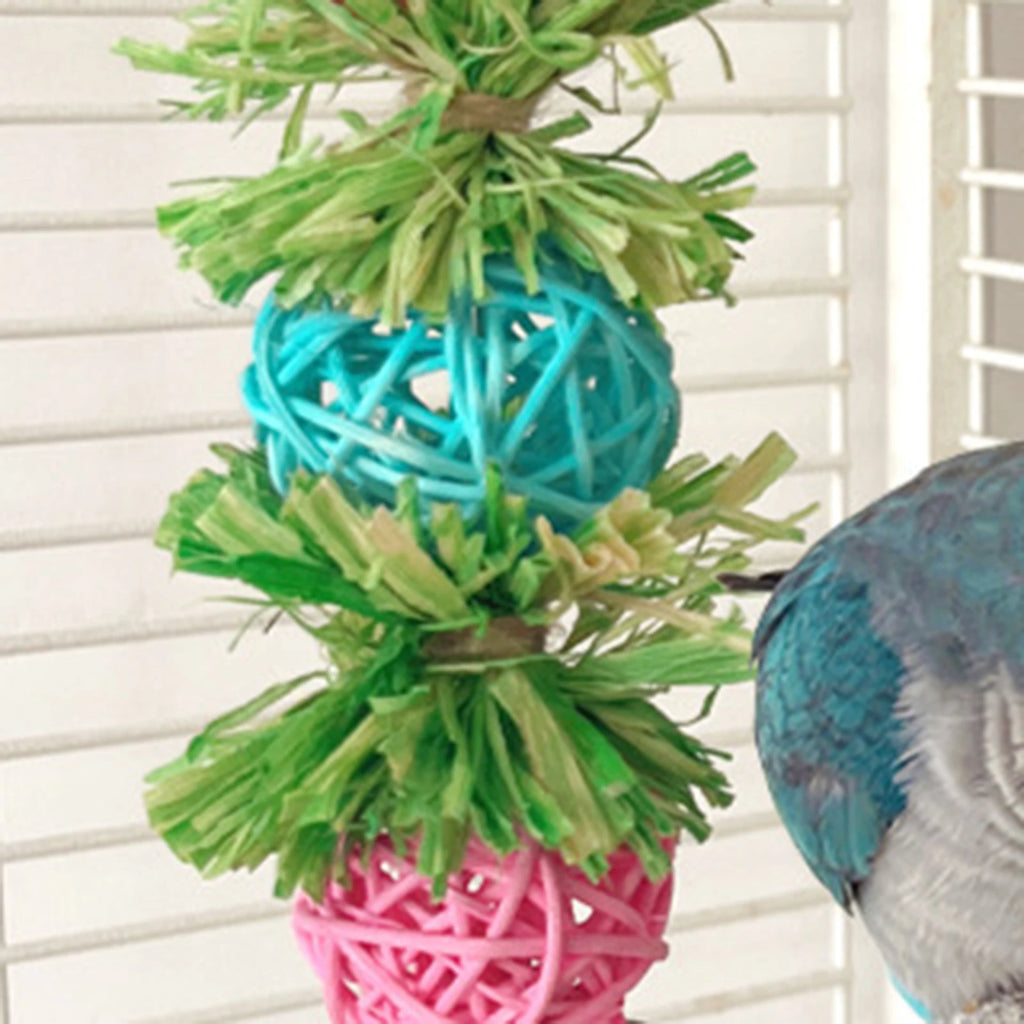 Parrot Chew Toys Natural Corn Husk Ball and Cob String for Cockatiel Lovebird Budgie Cage Hanging Foraging Interactive Bird Toys