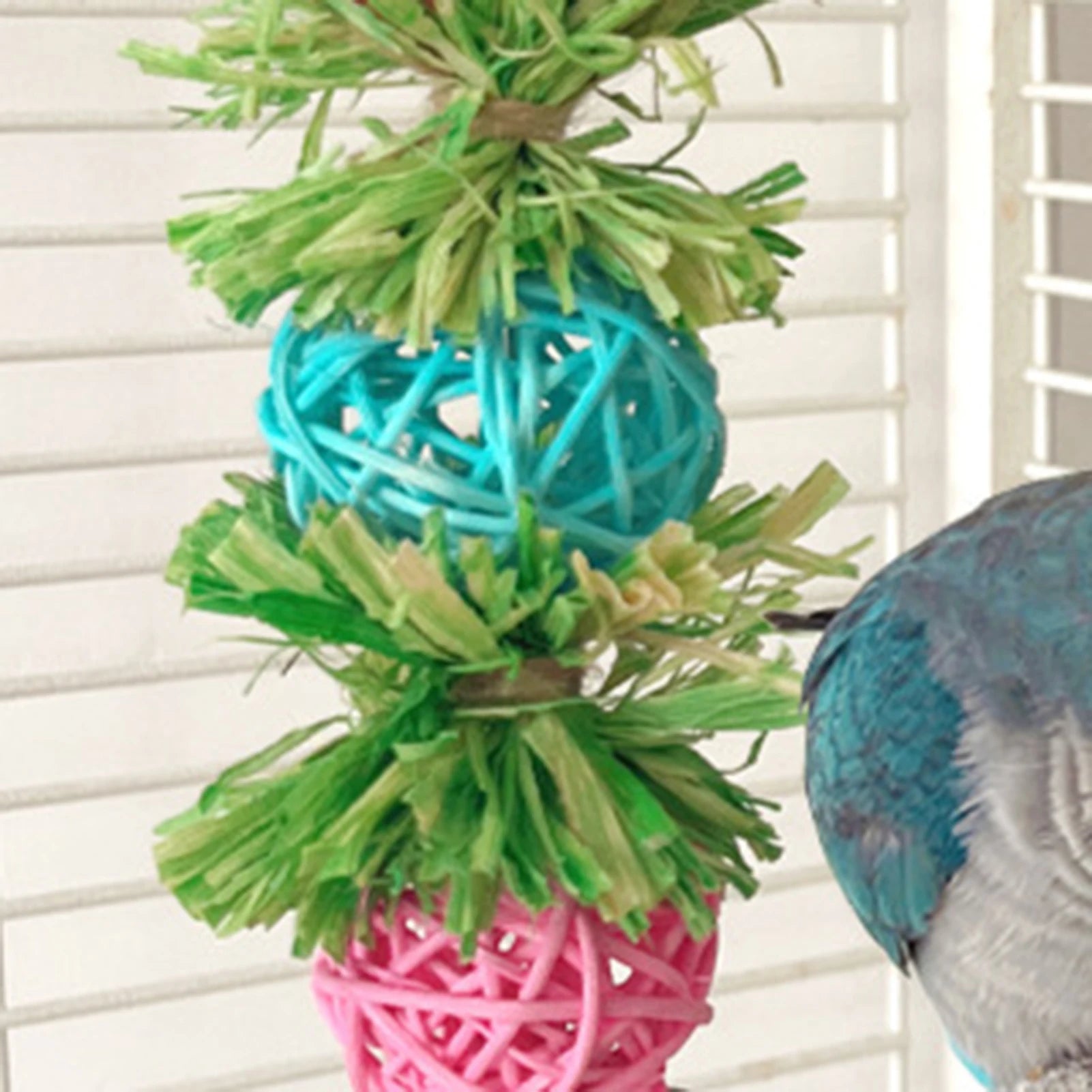 Parrot Chew Toys Natural Corn Husk Ball and Cob String for Cockatiel Lovebird Budgie Cage Hanging Foraging Interactive Bird Toys