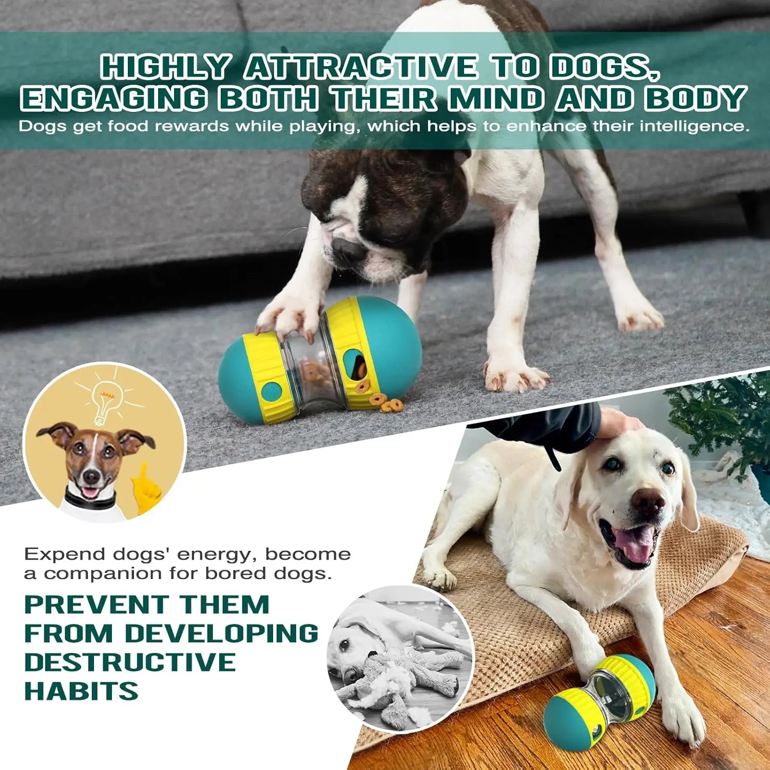 Dog Puzzle Toy Adjustable Treat Dispensing Ball Food Tough Slow Feeder Pet Interactive Chase Toys for Dogs to Keep Them Busy
