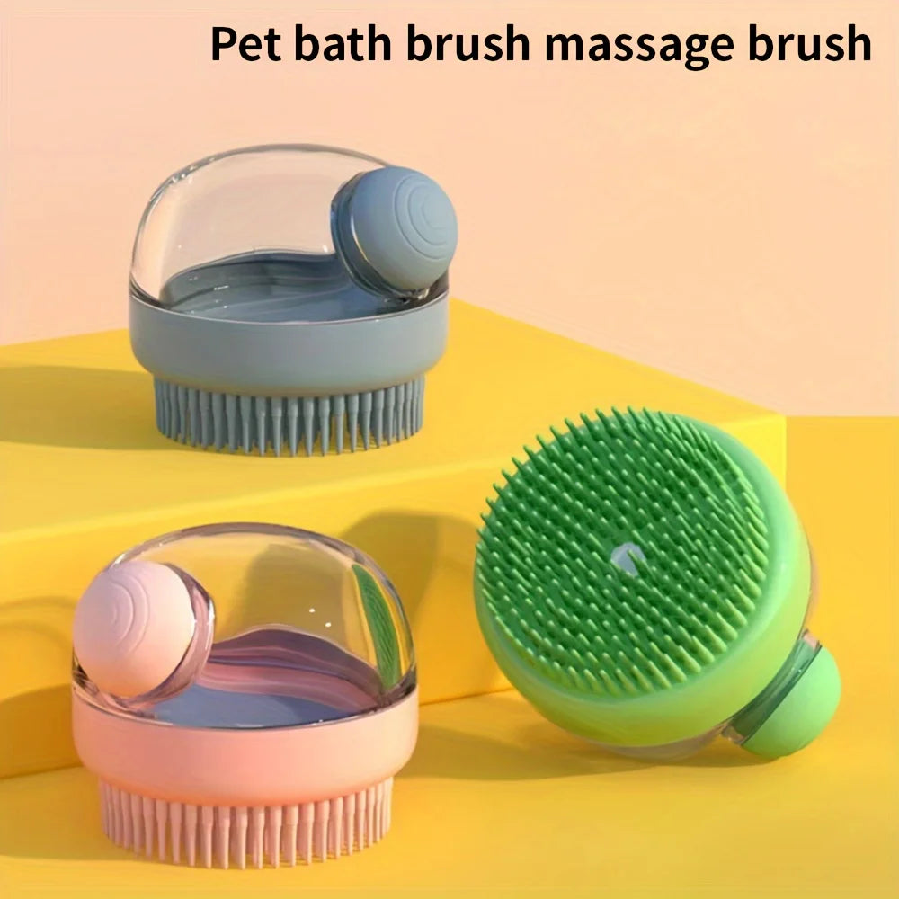Dog Bath Brush with Soap Dispenser Silicone Bristle Pet Grooming Massage Shampoo Dog Brush Haired Dogs Cats Plastic Bathing Tool