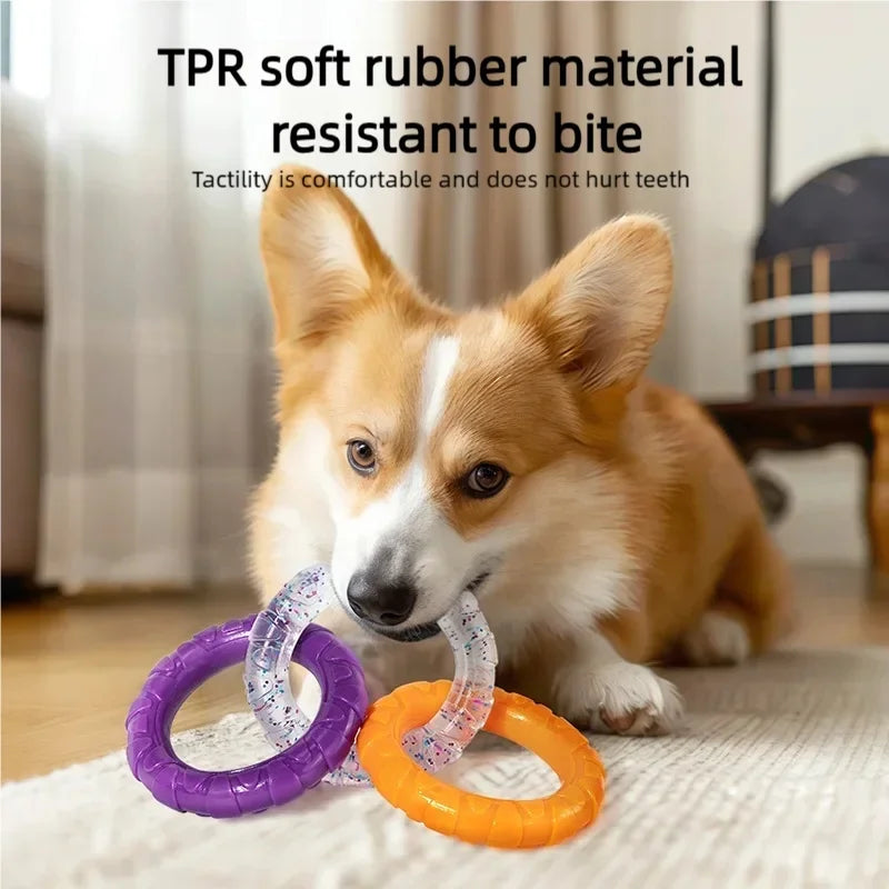 Interactive 3-Ring Dog Tug Chew Toy TPR Tough Teeth Cleaning Play Toy Anti-bite Training Pet Toys For Puppy Medium Large Dogs