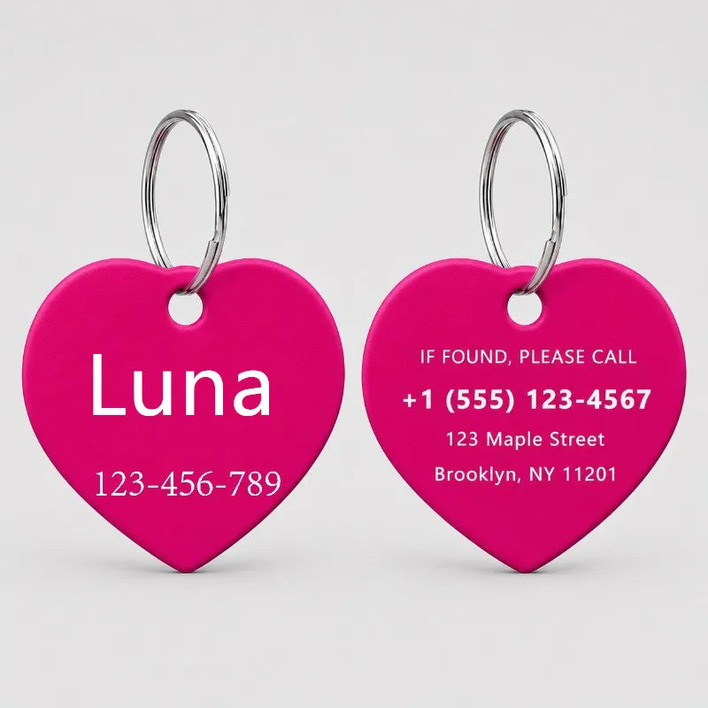 Personalized Custom Aluminum Heart Shape Pet Dog ID Tag Cat Puppy Name Pendant Tags Pets Tag Collar Anti-lost Nameplate