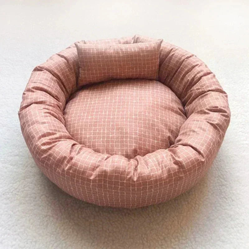 Round Pet Beds for Dogs Cats Soft Cloth Pet Mat with Pillow Animals Sleeping Cushions Sofa Puppy Small Cat House Dog Accessoires