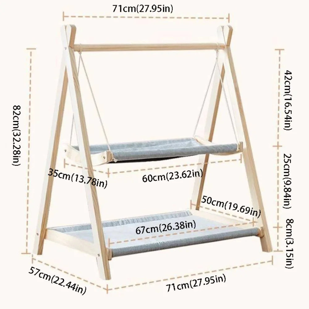 Solid Wood Cat Swing Thickened Wood Stable Design Hanging Bed Comfortable Cradle Elevated Frame Cat Hammock Indoor Use