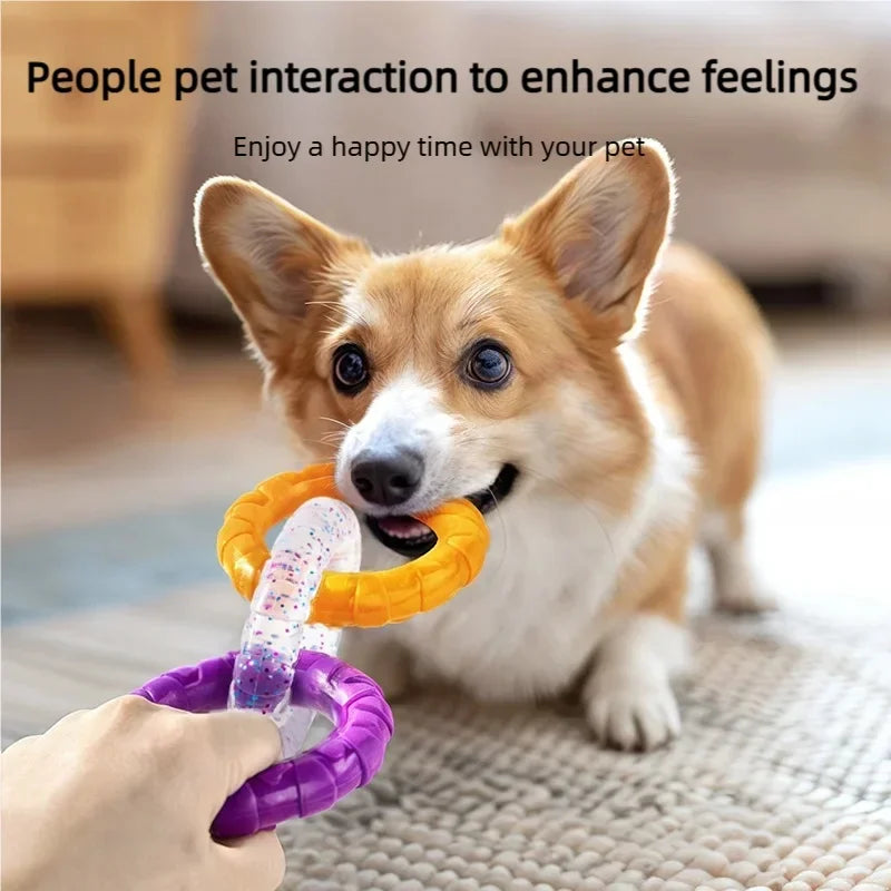 Interactive 3-Ring Dog Tug Chew Toy TPR Tough Teeth Cleaning Play Toy Anti-bite Training Pet Toys For Puppy Medium Large Dogs