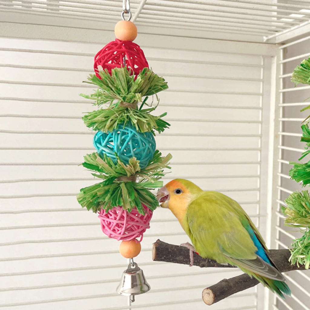 Parrot Chew Toys Natural Corn Husk Ball and Cob String for Cockatiel Lovebird Budgie Cage Hanging Foraging Interactive Bird Toys