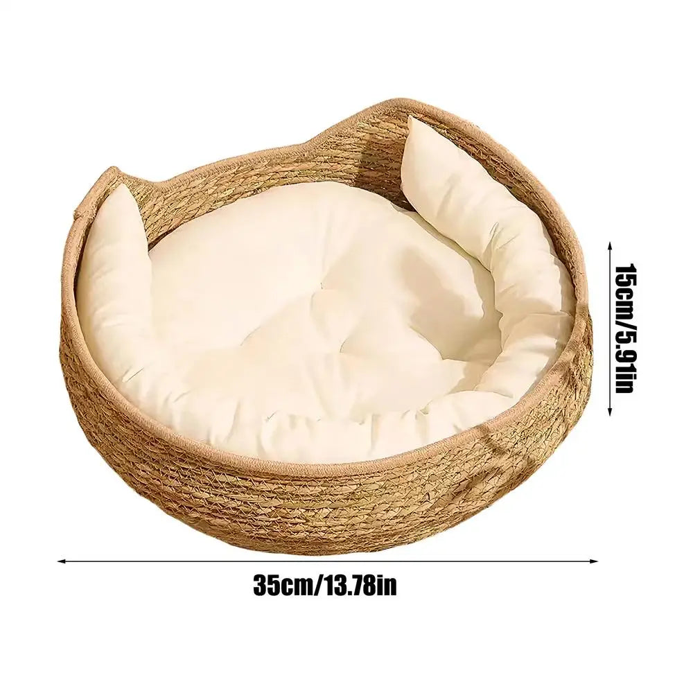 Cat Basket Cotton Rope Round Bed for Cat Sleep with Pillow All Season Indoor Weaving Pet Resting Scratching Sleeping Furniture